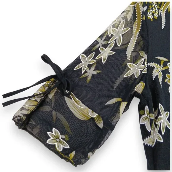 Design Works- Women's Top-Black, Green-White floral- PSMALL-Lined 3/4 Sleeve - Picture 9 of 14